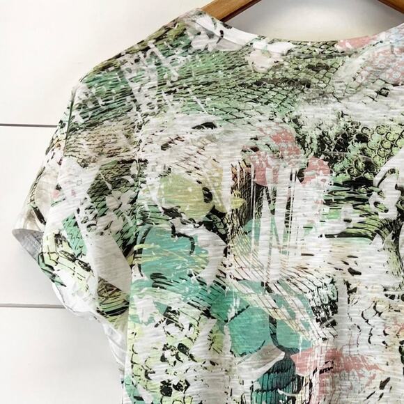 Tryst Womens S T-Shirt Twist Front Round Neck Abstract Green Pink White Active - Picture 4 of 7